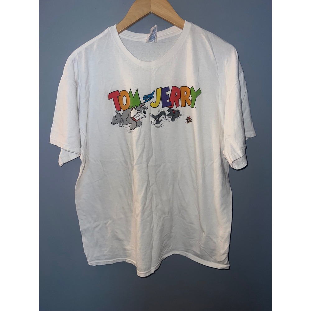 Tom and Jerry Spike Graphic T-Shirt Mens XL White Delta Pro Weight Cartoon Tee‎